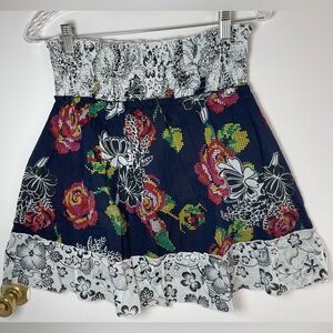 Jasmine Womens Boho Navy Floral Pixel-Print Smocked Mini Skirt Size Small NWT